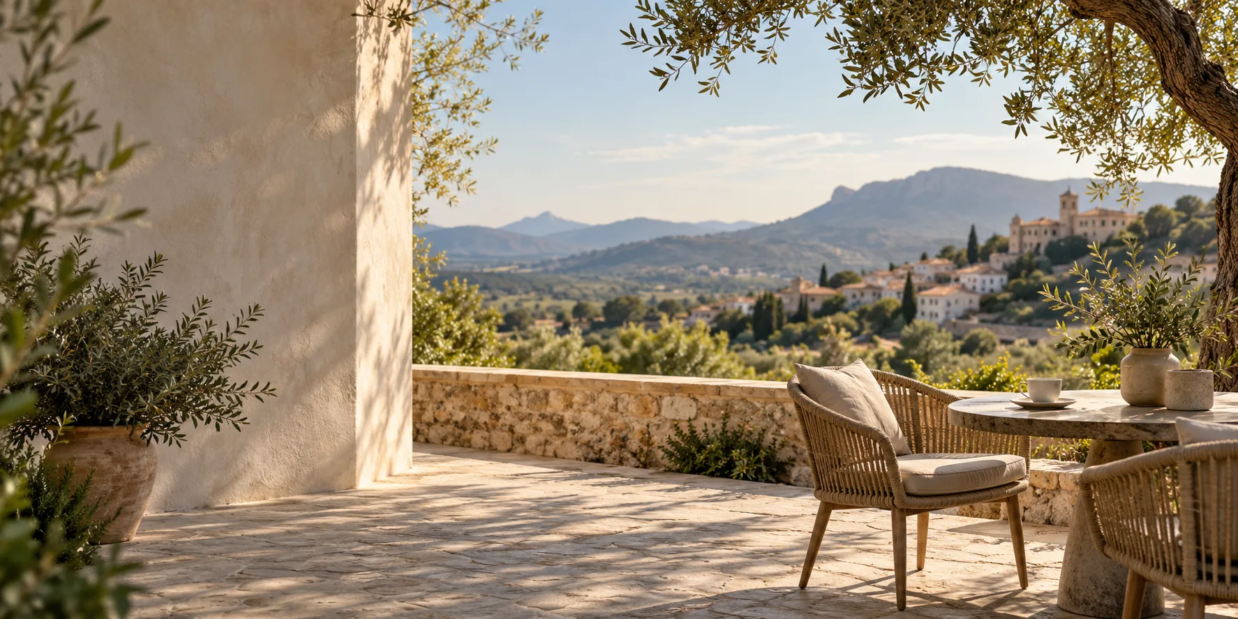 A sunlit terrace in the Mediterranean countryside